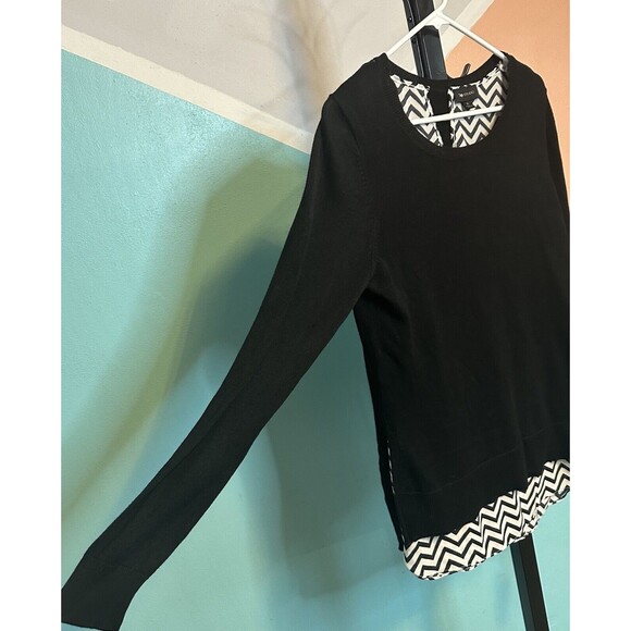 AB Studio Sweater Womens Size X Large Black Pullover Chevron Constrast Hem Knit - Picture 2 of 7